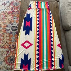 Vintage Aztec design stretchy colorful maxi skirt
